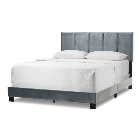 Arty Silver Grey Velvet Queen Bed with Line Stitch Tufting