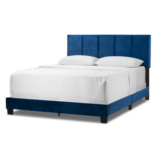 Arty Navy Blue Queen Bed with Line Stitch Tufting