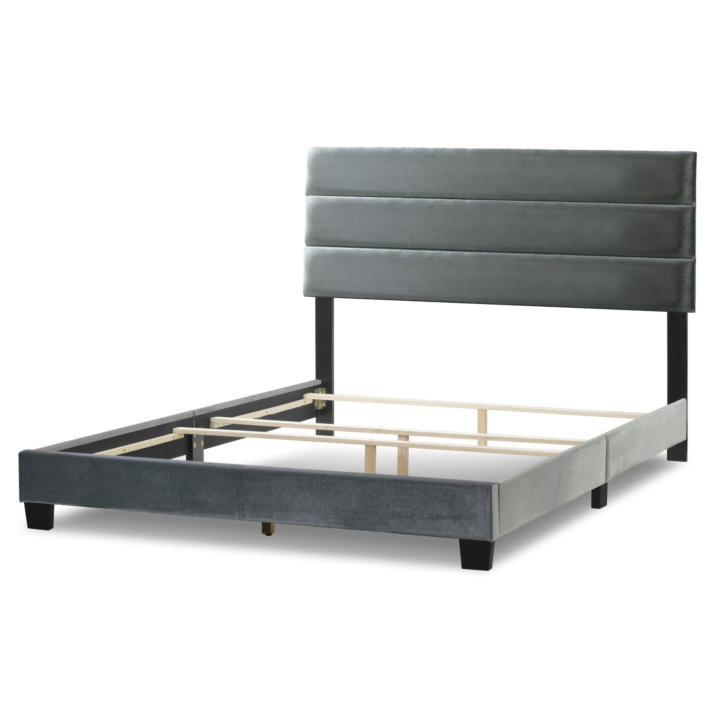 Aris Silver Grey Velvet Twin Bed with Line Stitching Tufting