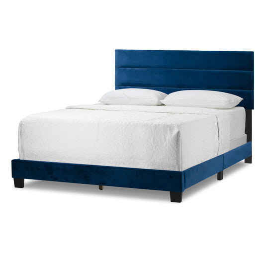 Aris Navy Blue Velvet Twin Bed with Line Stitching Tufting