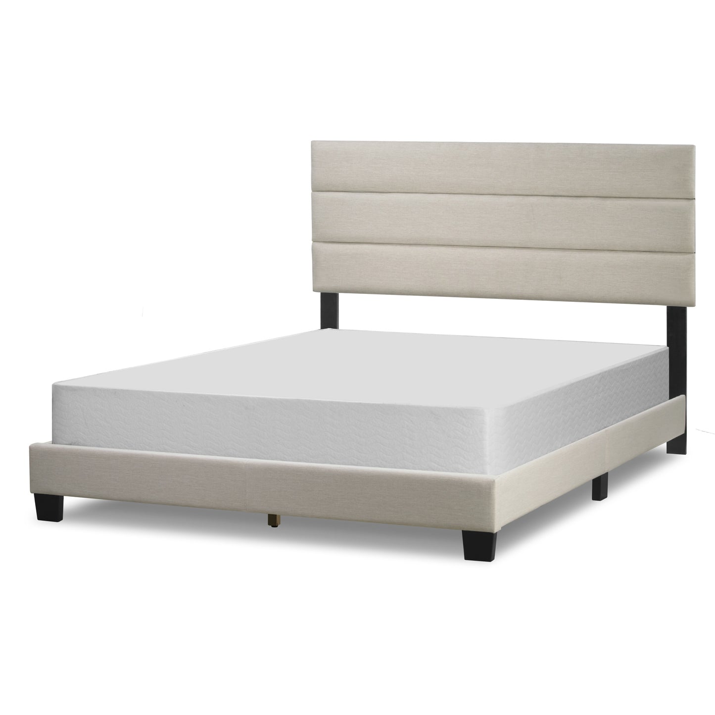 Aris Beige Fabric King Bed with Line Stitching Tufting