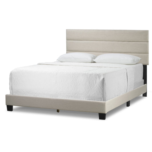 Aris Beige Fabric King Bed with Line Stitching Tufting