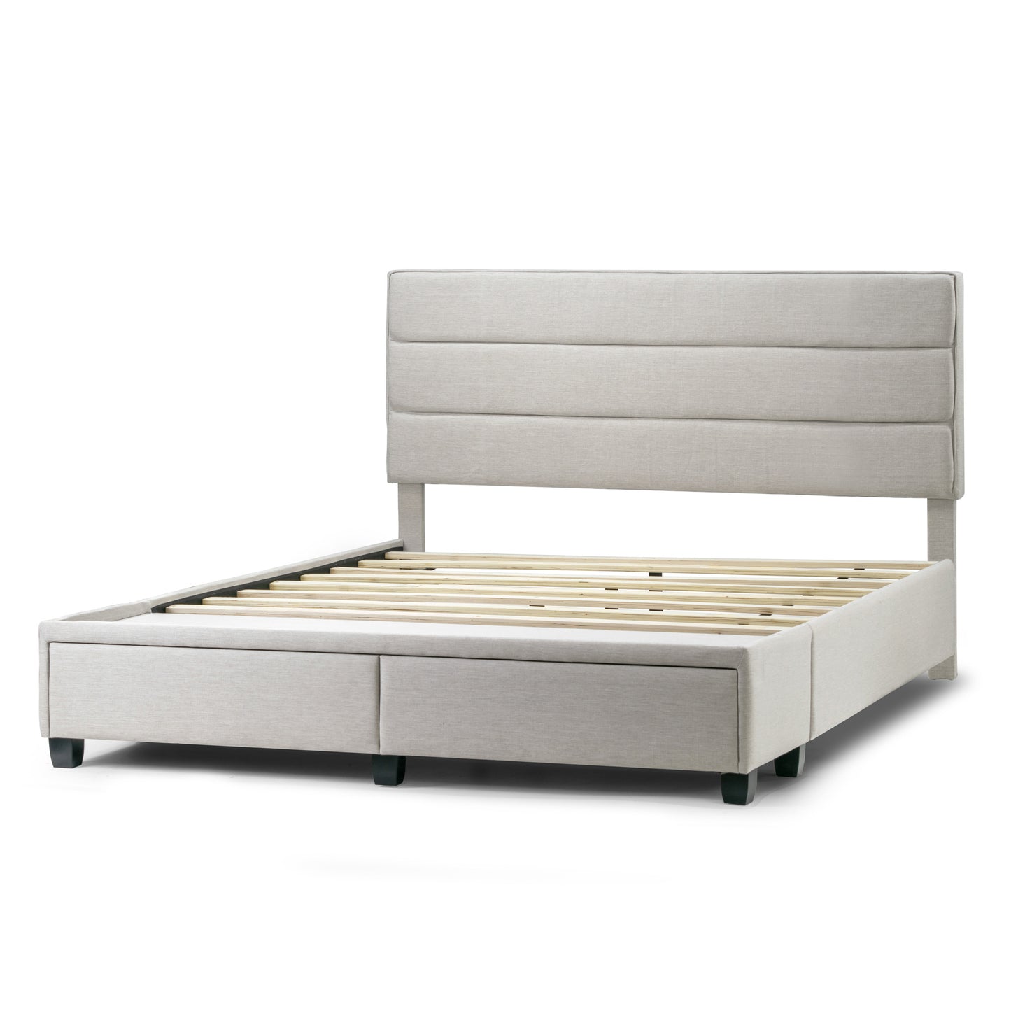 Arnia Beige Fabric Twin Bed Captain’s Bed with Two Storage Drawers