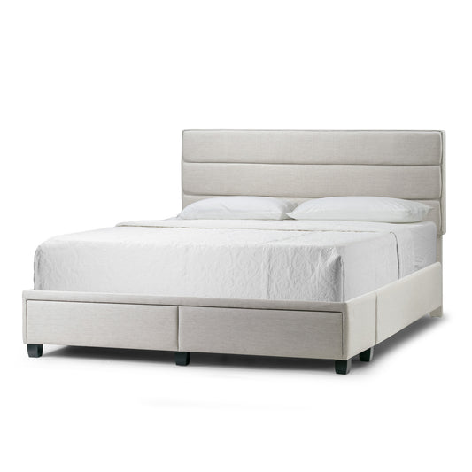 Arnia Beige Fabric Twin Bed Captain’s Bed with Two Storage Drawers