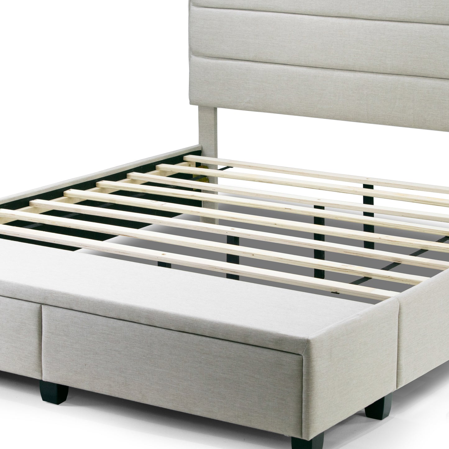 Arnia Beige Fabric King Bed Captain’s Bed with Two Storage Drawers
