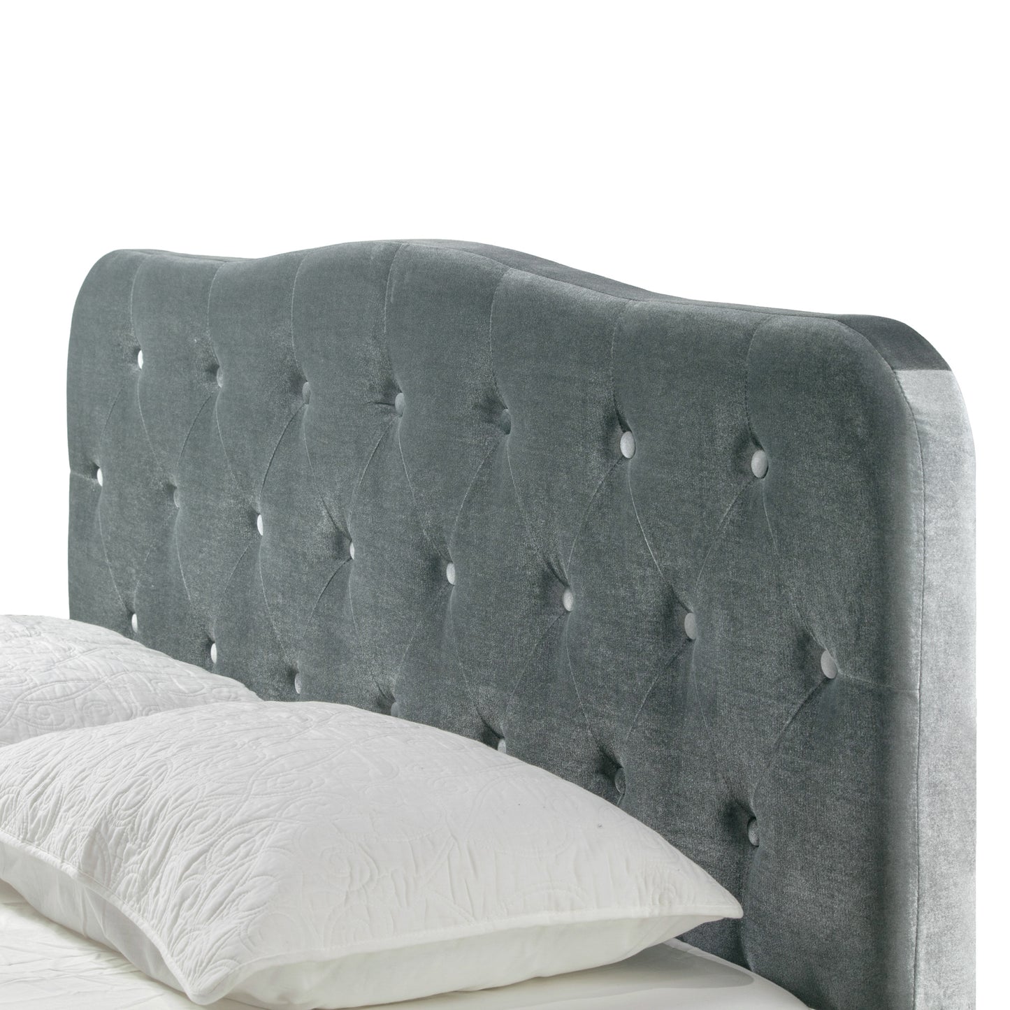 Artan Silver Grey Velvet Twin Bed with Button Tufting