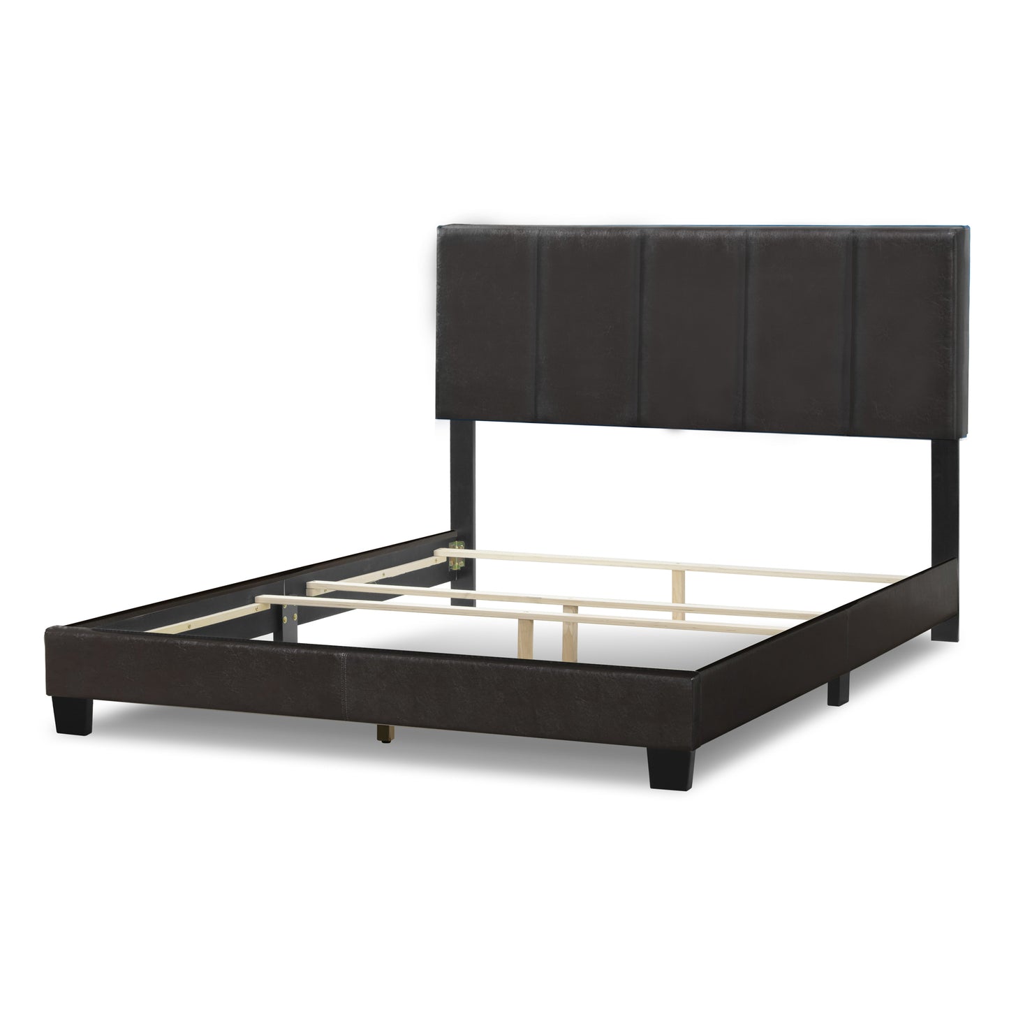 Arty Black Brown Faux Leather Twin Bed with Line Stitch Tufting