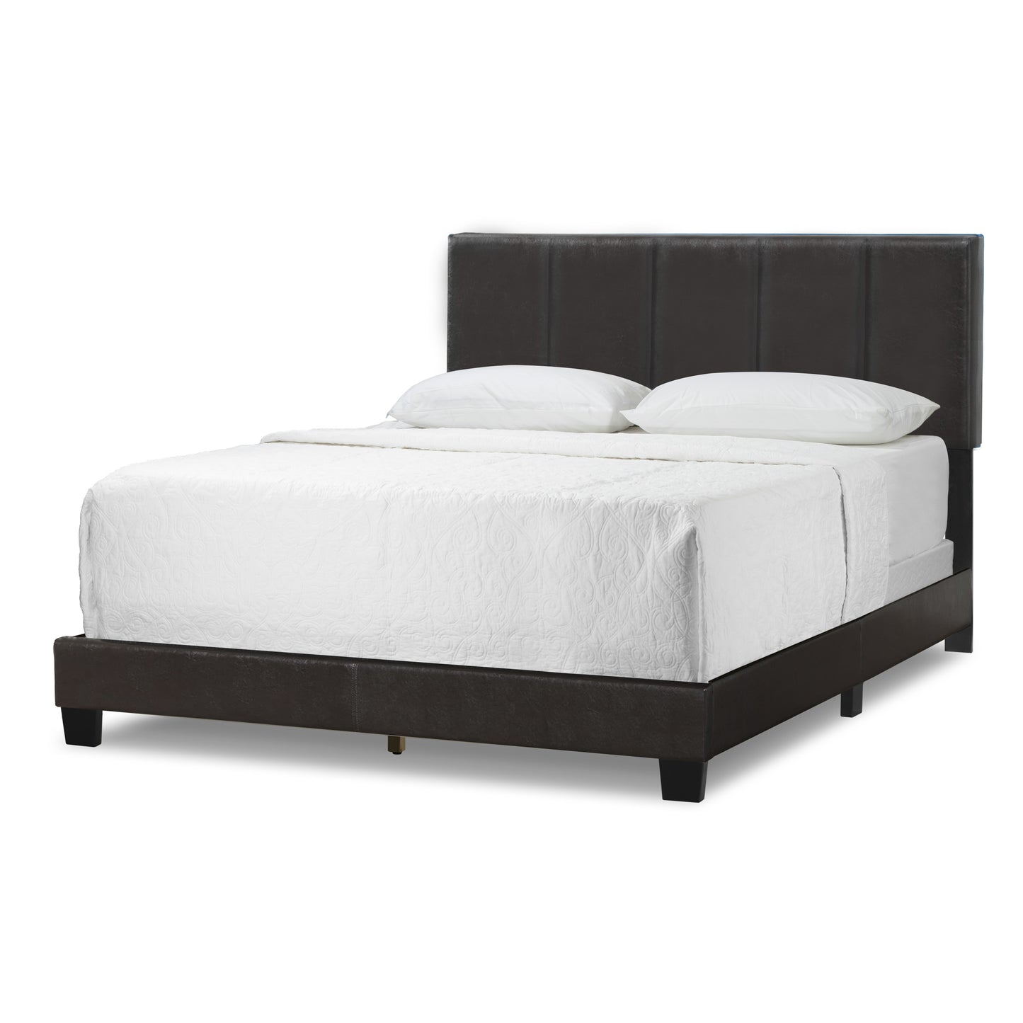 Arty Black Brown Faux Leather King Bed with Line Stitch Tufting