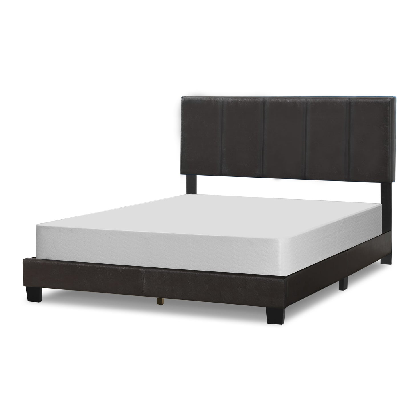 Arty Black Brown Faux Leather King Bed with Line Stitch Tufting