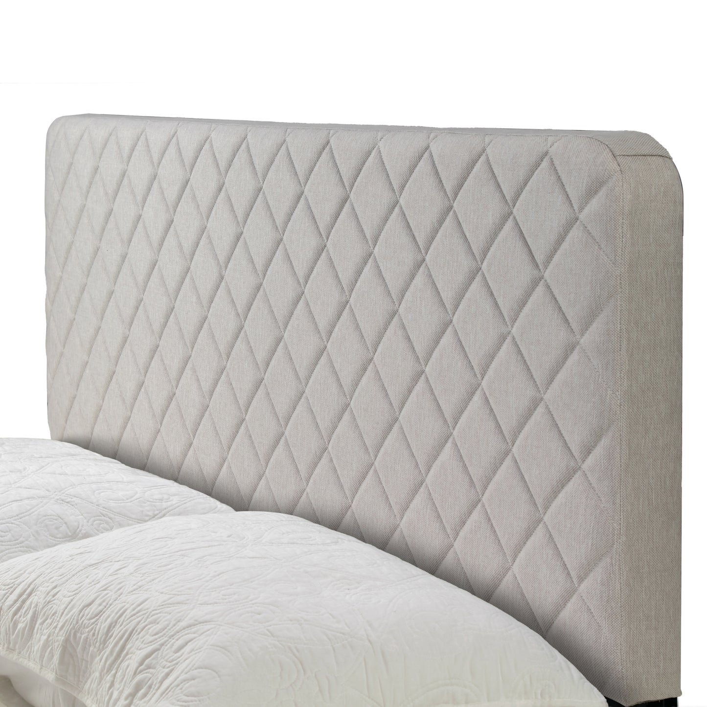 Aurum Beige Fabric Queen Bed with Decorative Stitching