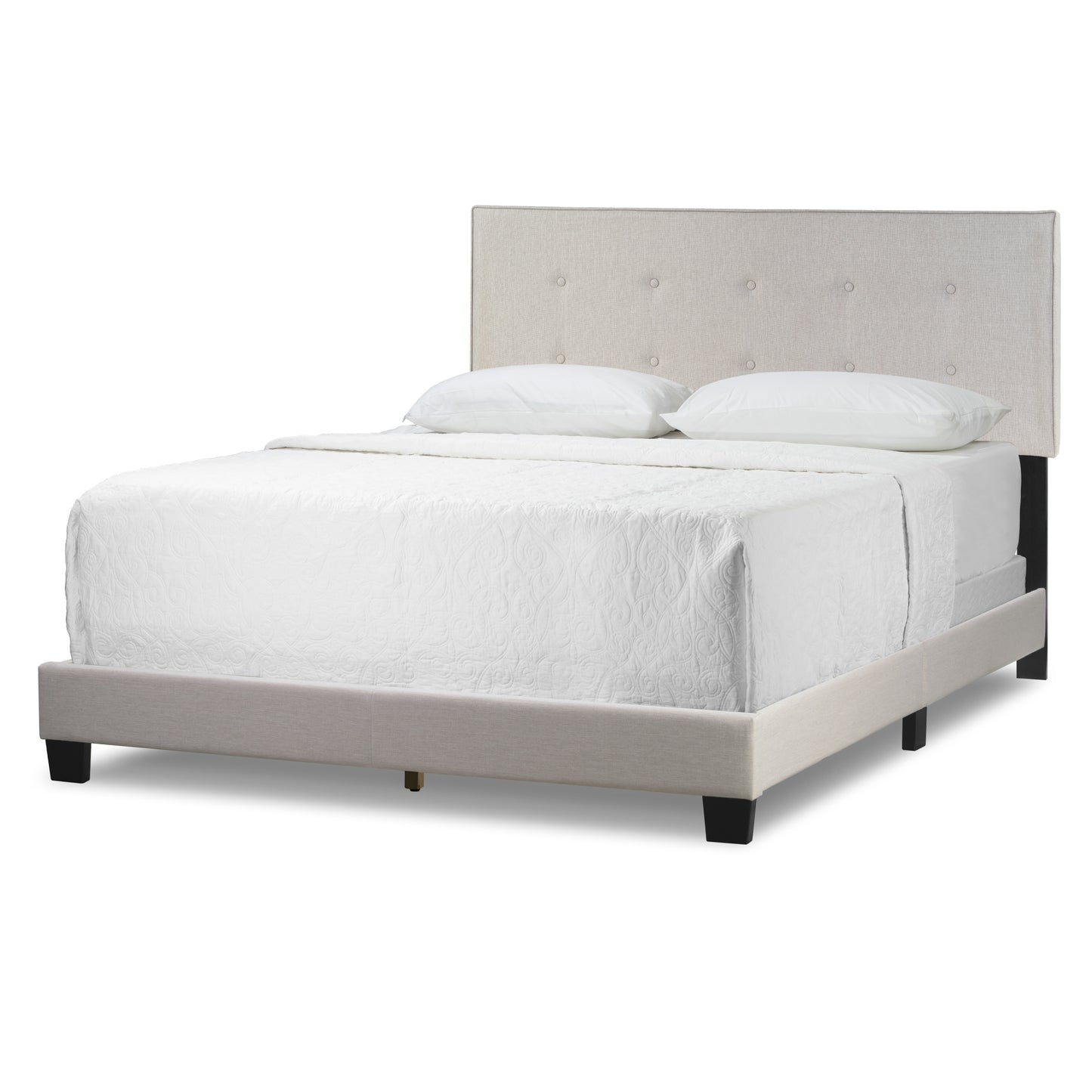 Auryon Beige Fabric Queen Bed with Button Tufting