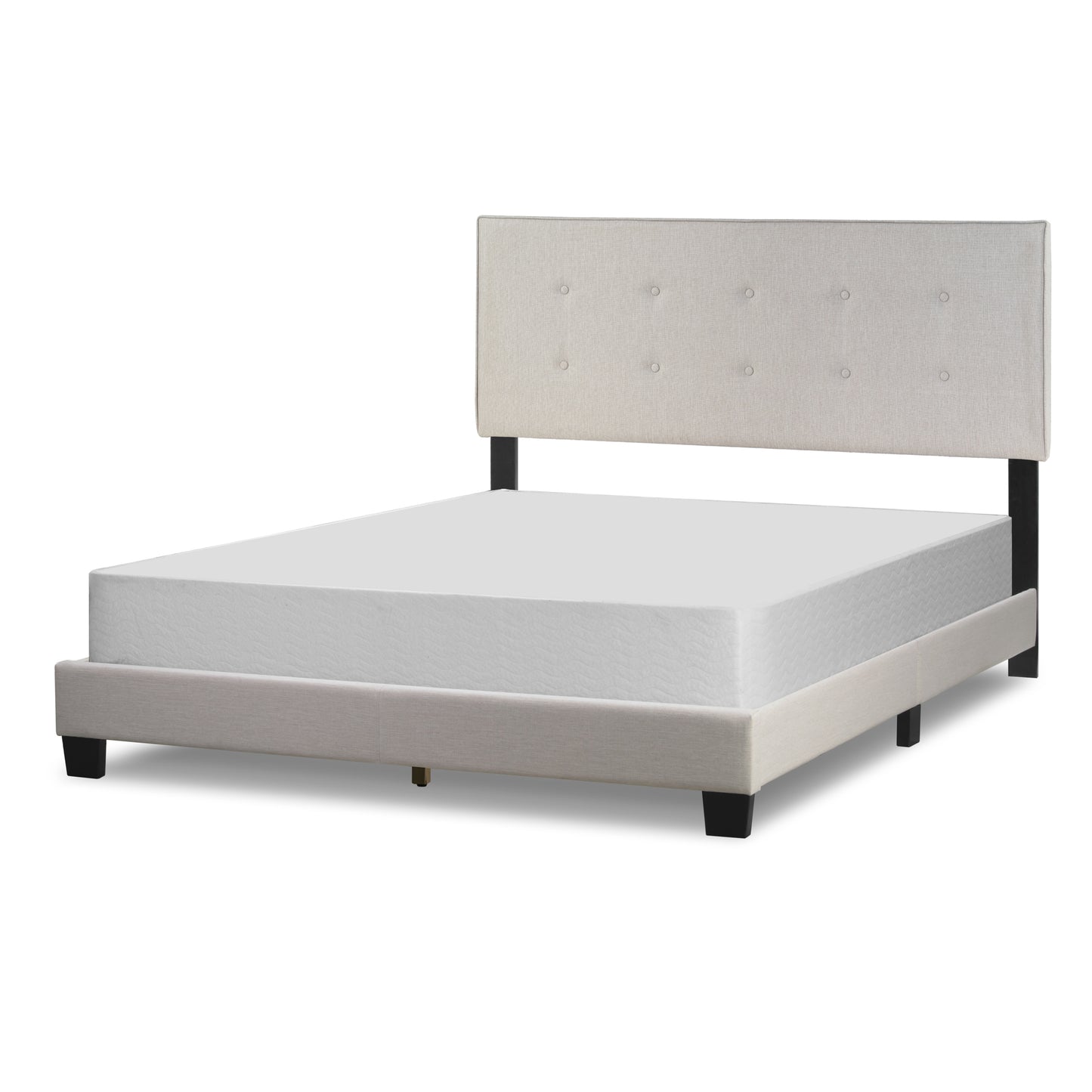 Auryon Beige Fabric Queen Bed with Button Tufting