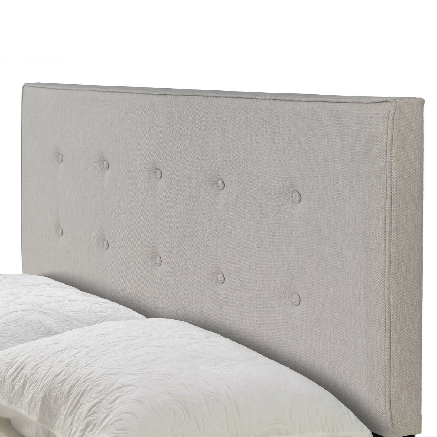 Auryon Beige Fabric Queen Bed with Button Tufting