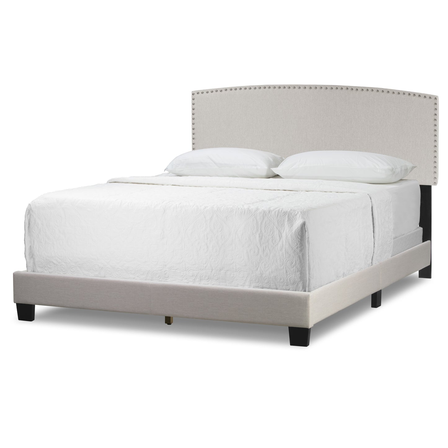 Ausca Beige Fabric Queen Bed with Nail Head Trim