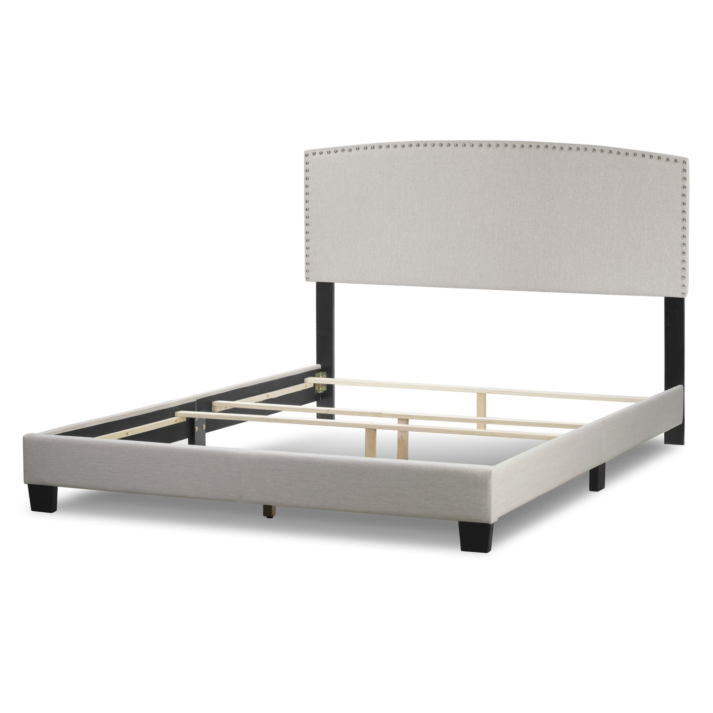 Ausca Beige Fabric Queen Bed with Nail Head Trim