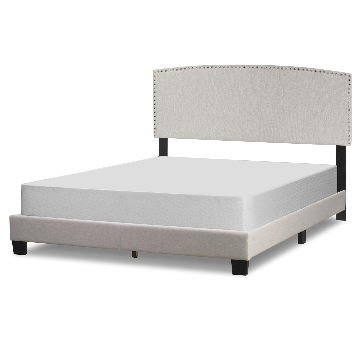 Ausca Beige Fabric Queen Bed with Nail Head Trim