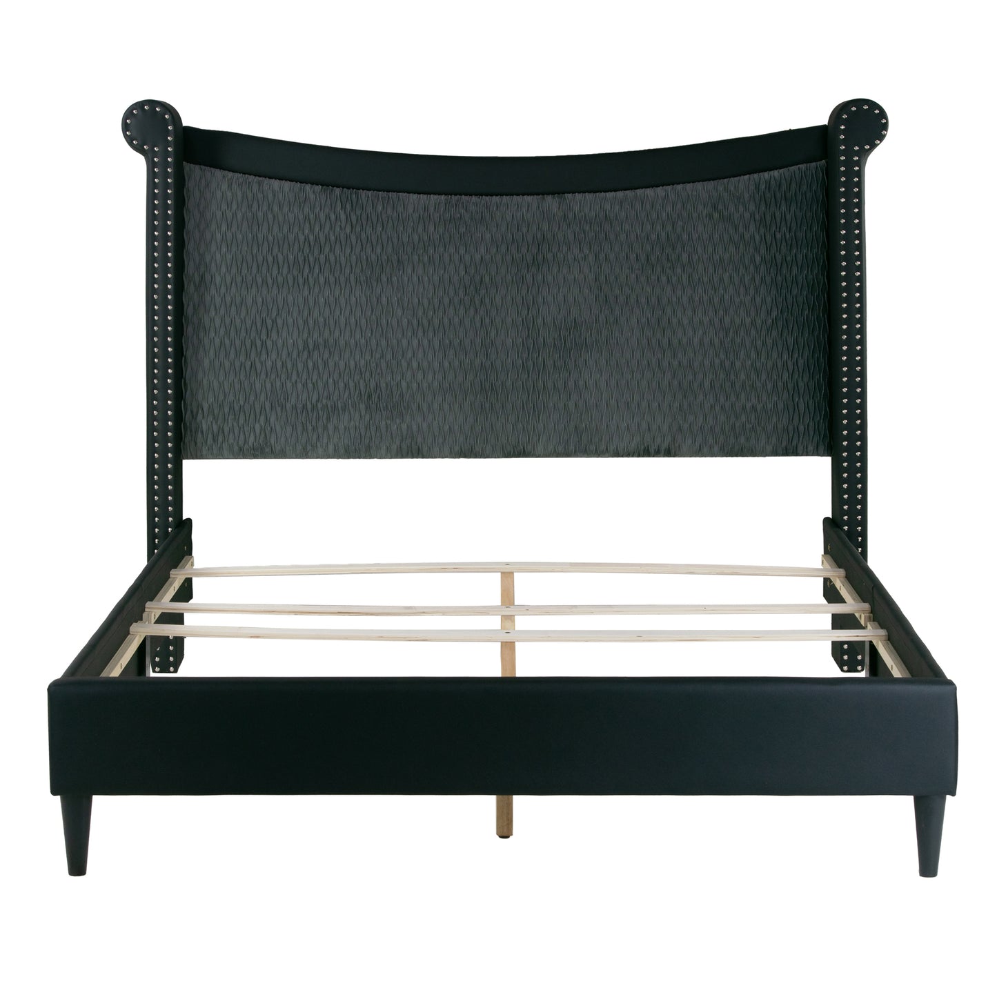 Ava Black Upholstered Queen Bed with Nail Heads