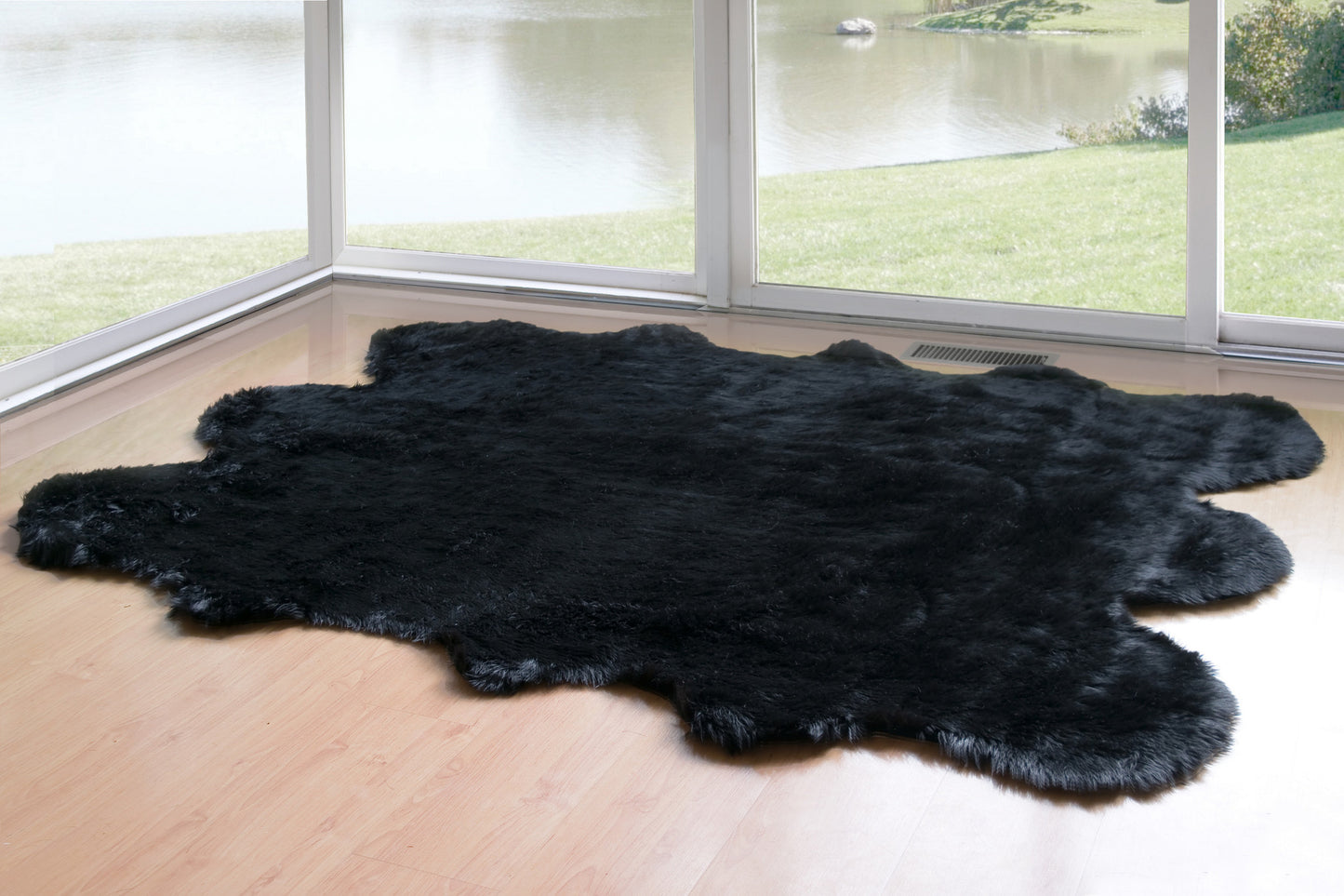 Faux Sheepskin Fur Area Rug Runner Sheepskin-like Shape Black 7x5